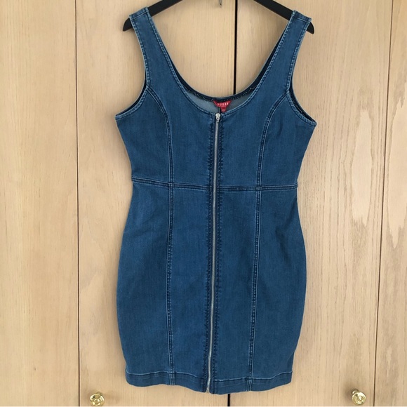 Guess Dresses & Skirts - Guess Stretch Denim Full Zip Front Tank Minidress Size L